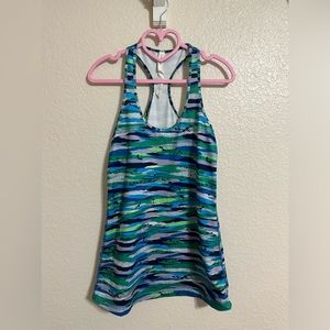 Lululemon Blue with Green & Purple Patterned Cool Racerback Tank Top Size 8